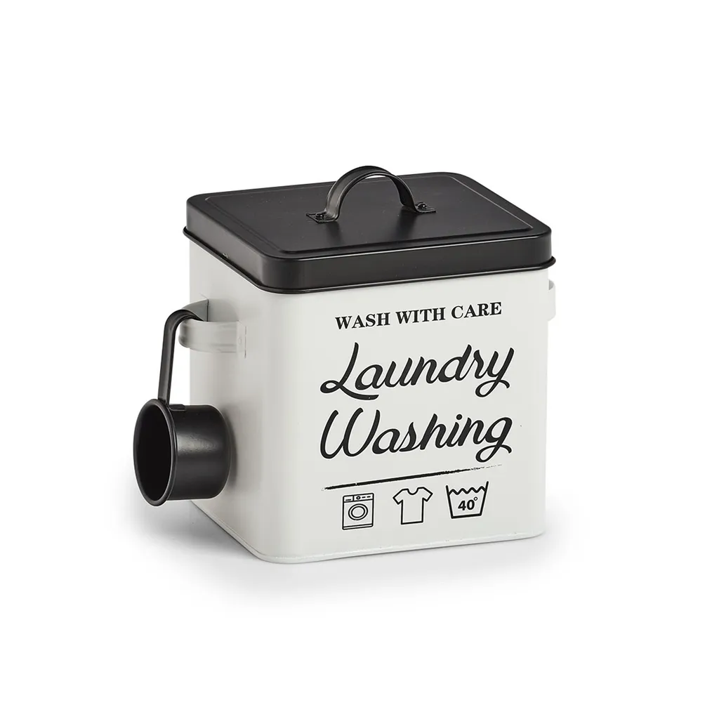 Boîte à lessive ZELLER en métal avec couvercle - Finition Laundry rétro