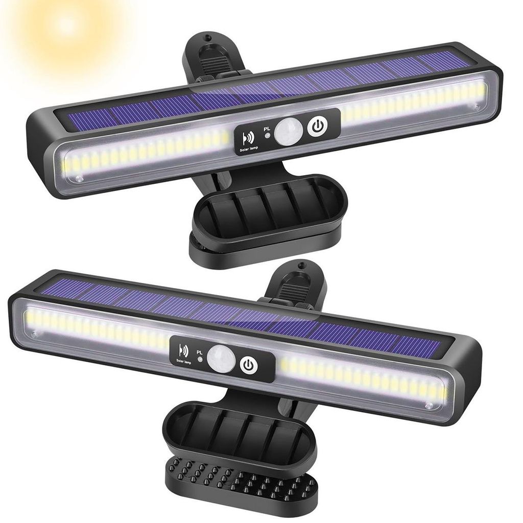 2er-Set Solar-LED-Außenlampen mit Bewegungsmelder, Clipmontage, wasserdicht, automatisches Ein-/Ausschalten, ideal für Garten, Terrasse, Camping