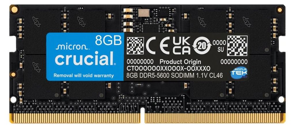 Crucial Ddr5 8gb Sodimm 5600mt/s Sodimm Banco Modulo Immagine del prodotto 