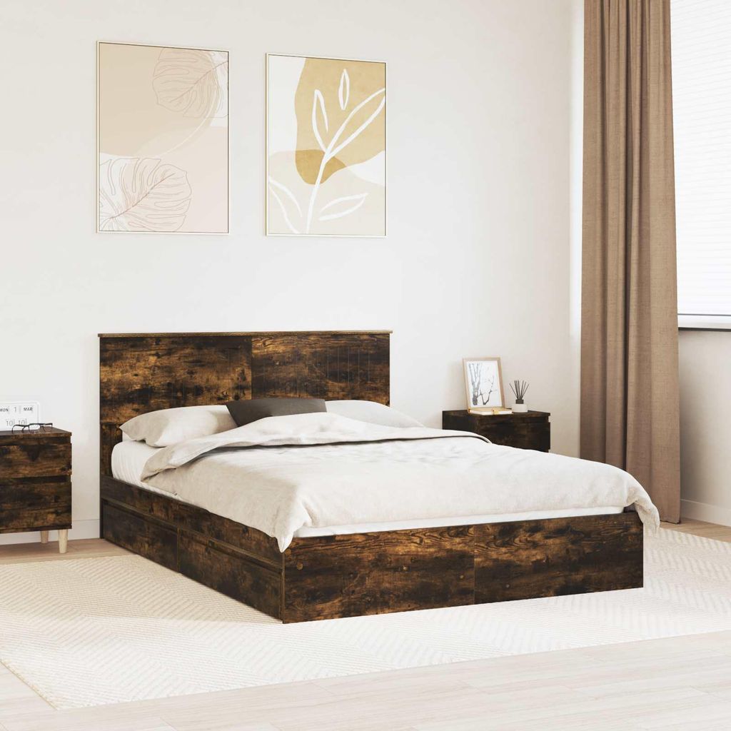 Maison Exclusive - Aufbewahrungsbett Geräucherte Eiche 135 x 190 cm Holzwerkstoff