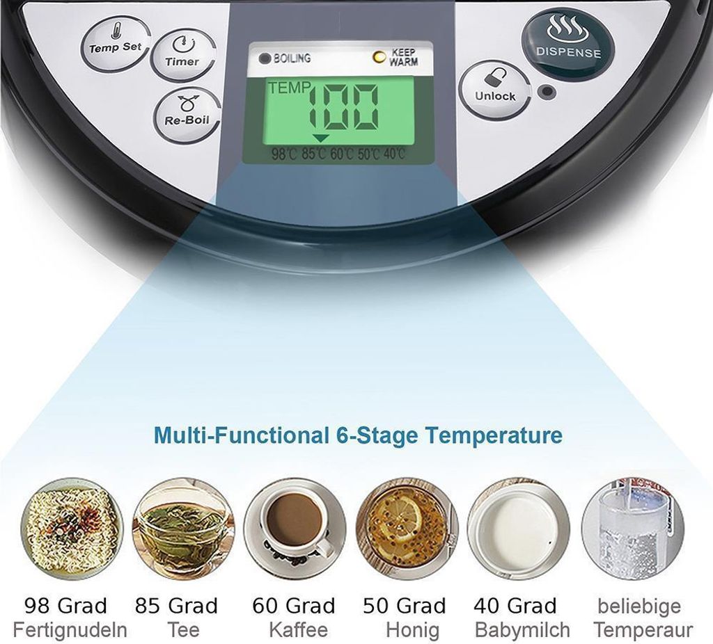 AOOUNGM 4L Heißwasserspender Thermopot - Edelstahl Mit Touch-Bedienung | Automatische Warmhaltefunktion