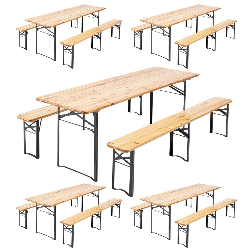 Set aus Biertisch und Bänken aus Holz von 220 cm - 5er-Set Braun - Oviala Munich