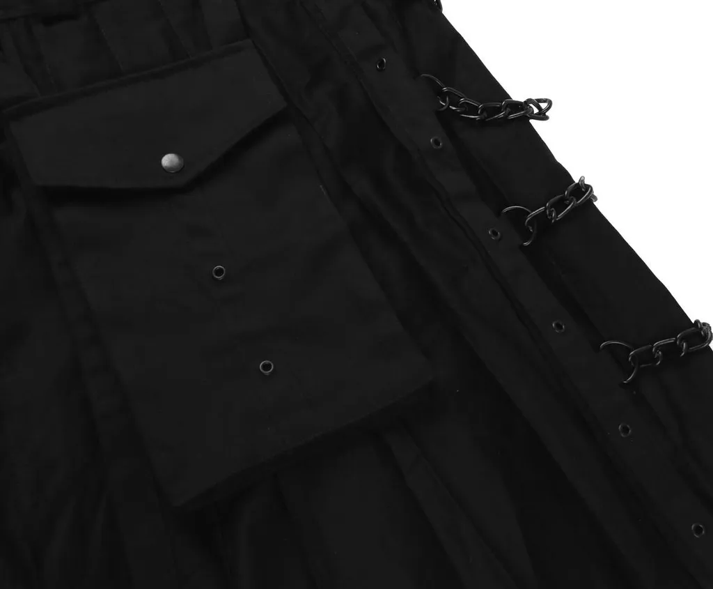 Kilt Utility Nero Denim L - Design Scozzese Moderno con Catene - 5