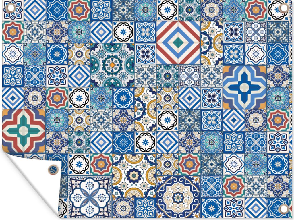 MuchoWow 120x90 cm Outdoor-Poster Gartendeko Sichtschutz Garten Poster für den Garten Muster - Blau - Formen