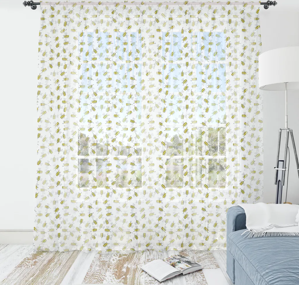 ABAKUHAUS Arazzo con api, Nursery Continuous Felice motivo con animali ronzanti su sfondo a tinta unita, Arazzo in raso setoso per soggiorno e camera da letto, 274 cm x 274 cm, giallo antracite grigio