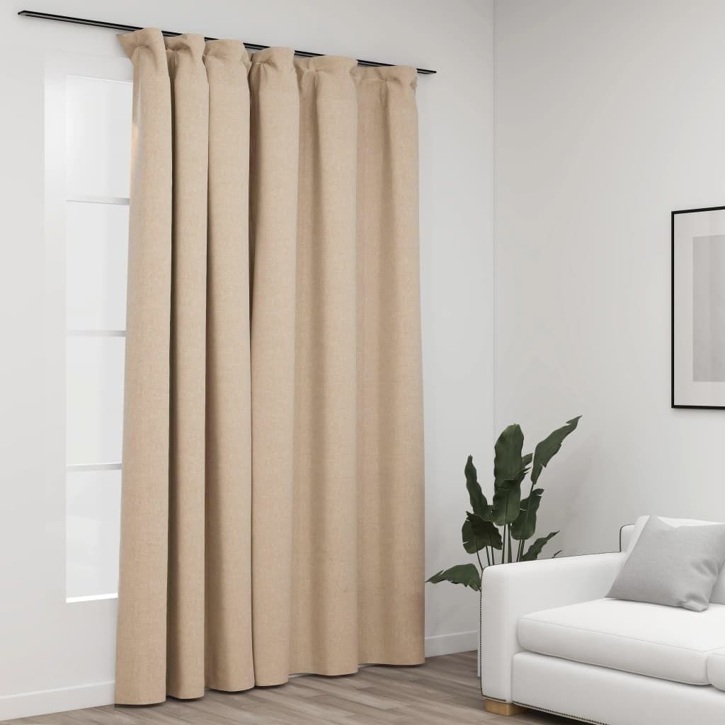 The Living Store Verdunkelungsvorhang mit Haken Leinenoptik Beige 290x245 cm