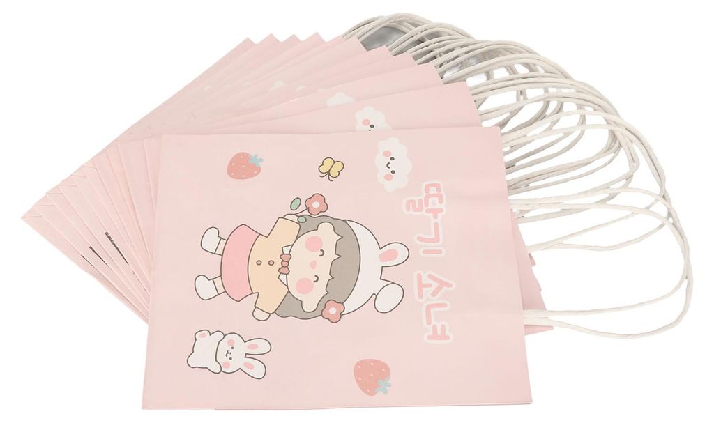 12 wiederverwendbare Geschenktüten mit Cartoon-Motiven, großes Fassungsvermögen, weißes Kraftpapier, Mini-Geschenktüten mit Henkeln für Arbei...