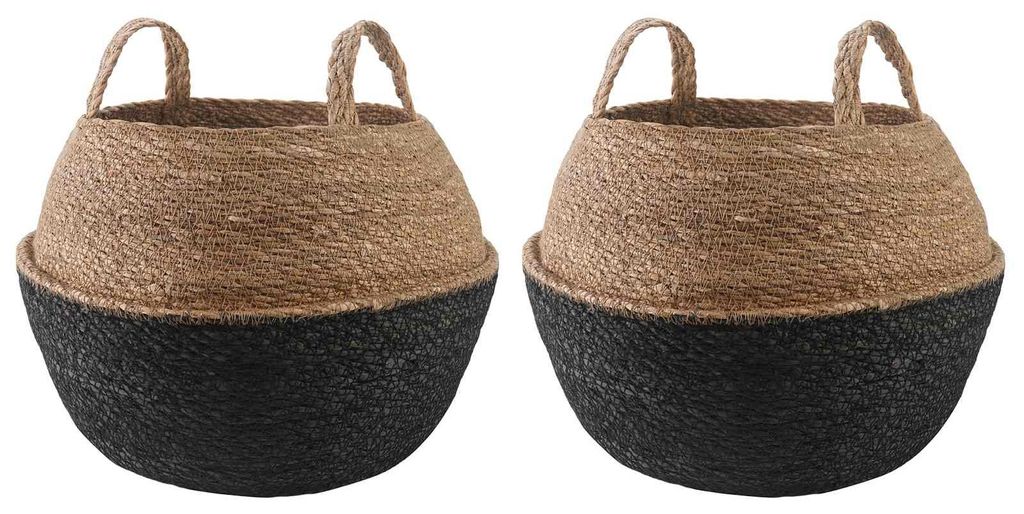 vidaXL Pflanzenkübel mit Griffen 2 pcs Schwarz Ø 45 x 36 cm