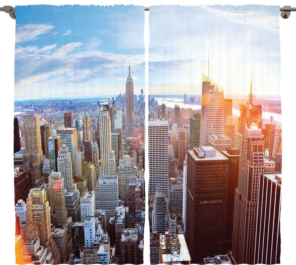 ABAKUHAUS New York Rustikaler Vorhang, Finanzviertel, Wohnzimmer Universalband Gardinen mit Schlaufen und Haken, 280 x 225 cm, Himmelblau