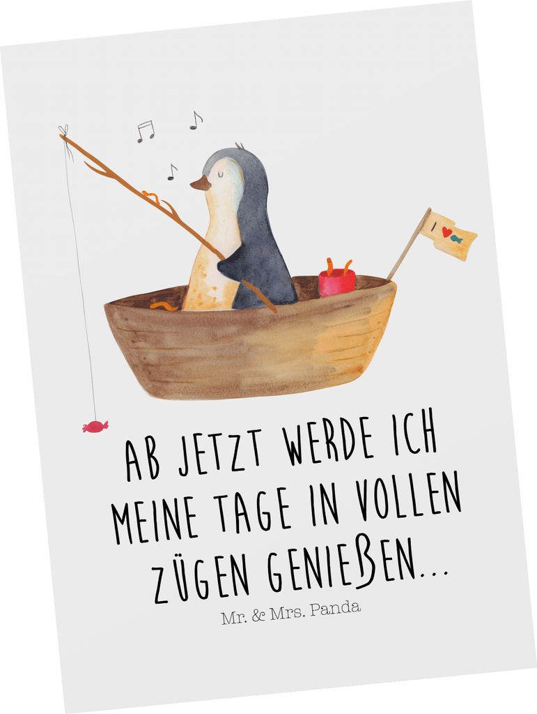 Mr. & Mrs. Panda Postkarte Pinguin Angelboot - Weiß - Geschenk, Boot, Fotokarte, bildkarte, Postkarten, Trennung, Grußkarte, Neuanfang, Ansichtsk...