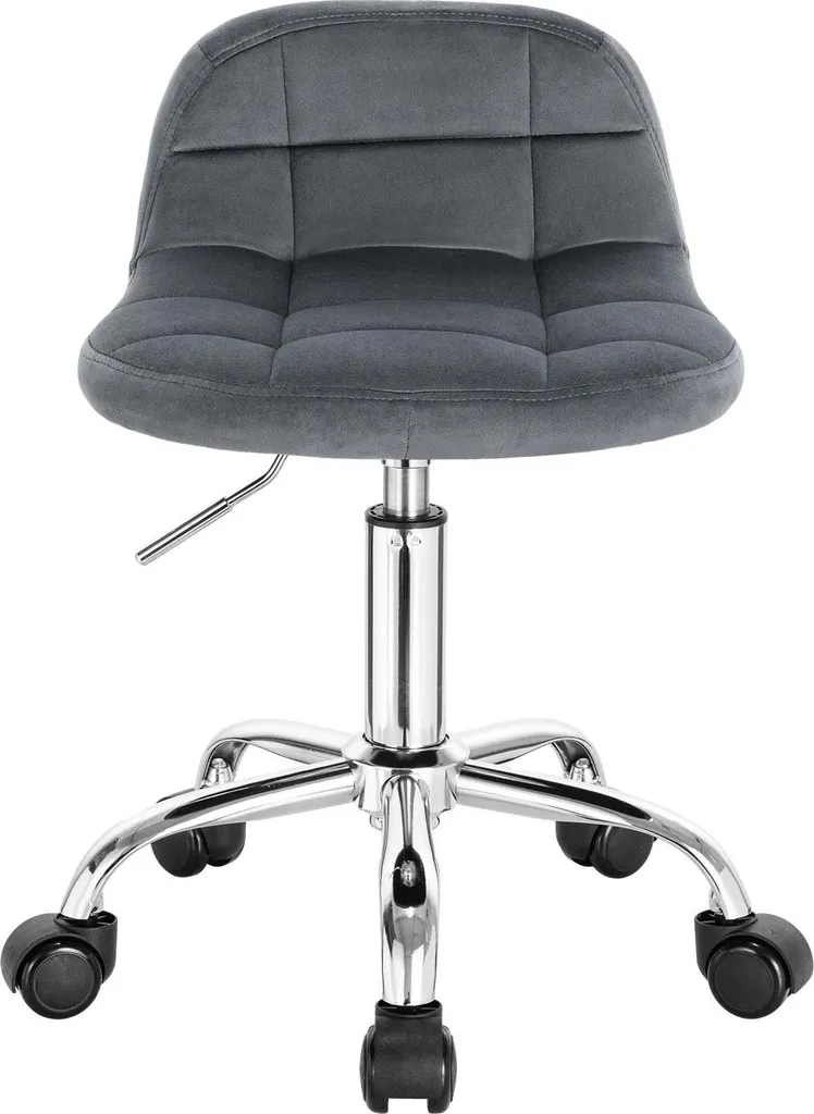Sedia Vanity Velluto Grigio Scuro Ufficio: Sgabello Girevole Glamour