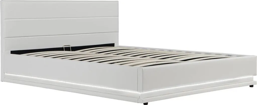 Lit double 160x200 avec sommier relevable et LED Anastasia coloris Blanc