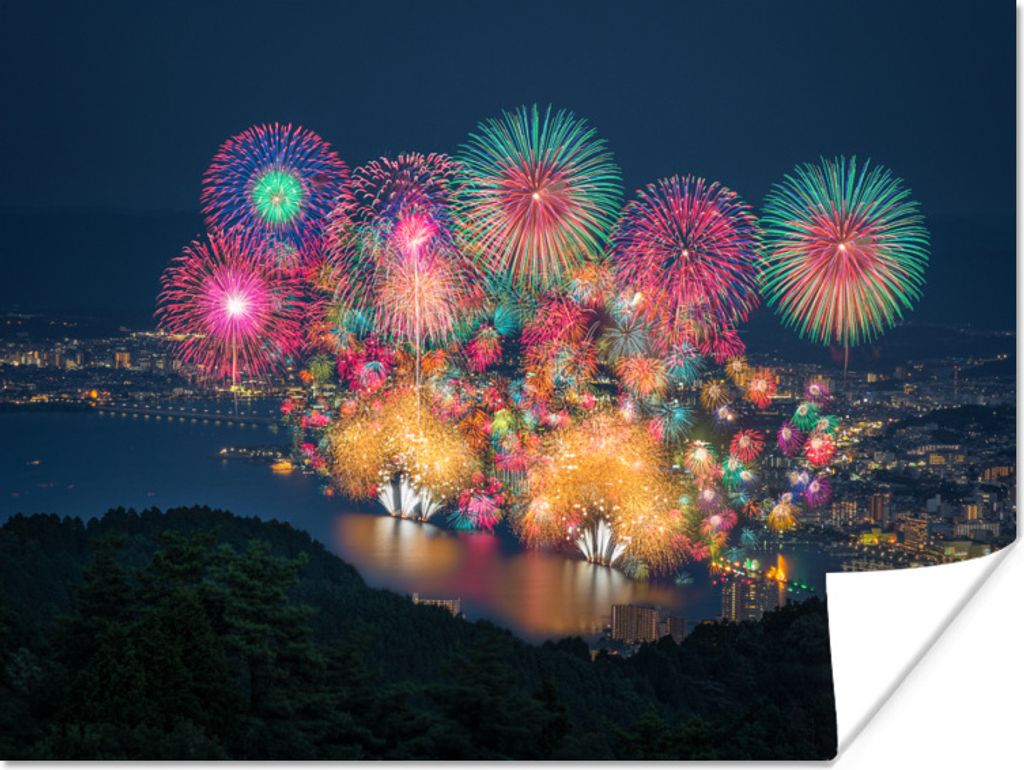 MuchoWow Poster Buntes Feuerwerk am klaren Himmel 120x90 cm - Wandbild