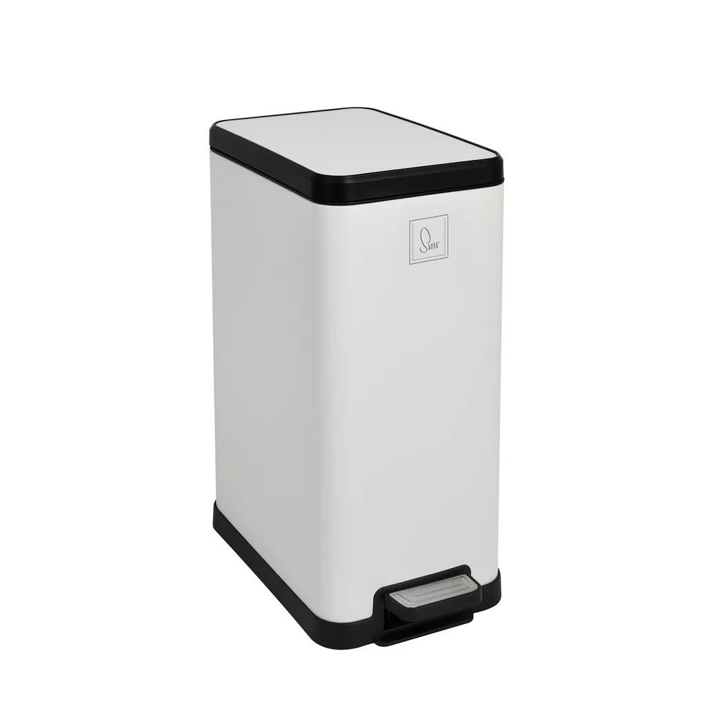 Poubelle de cuisine 15L en métal blanc avec couvercle à fermeture douce