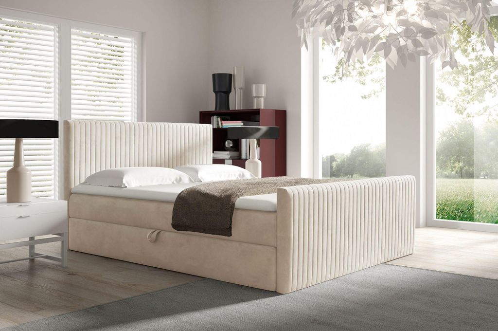 YOURHOUSE24 Boxspringbett POLARIS Bonell-Matratze und Topper, mit zwei Bettkästen, kontinentales Bett (Farbe: fresh 01, Größe: 120x200 cm)
