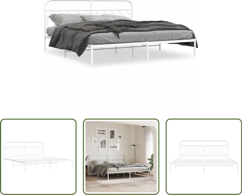 The Living Store Bettgestell mit Kopfteil Metall Weiß 200x200 cm