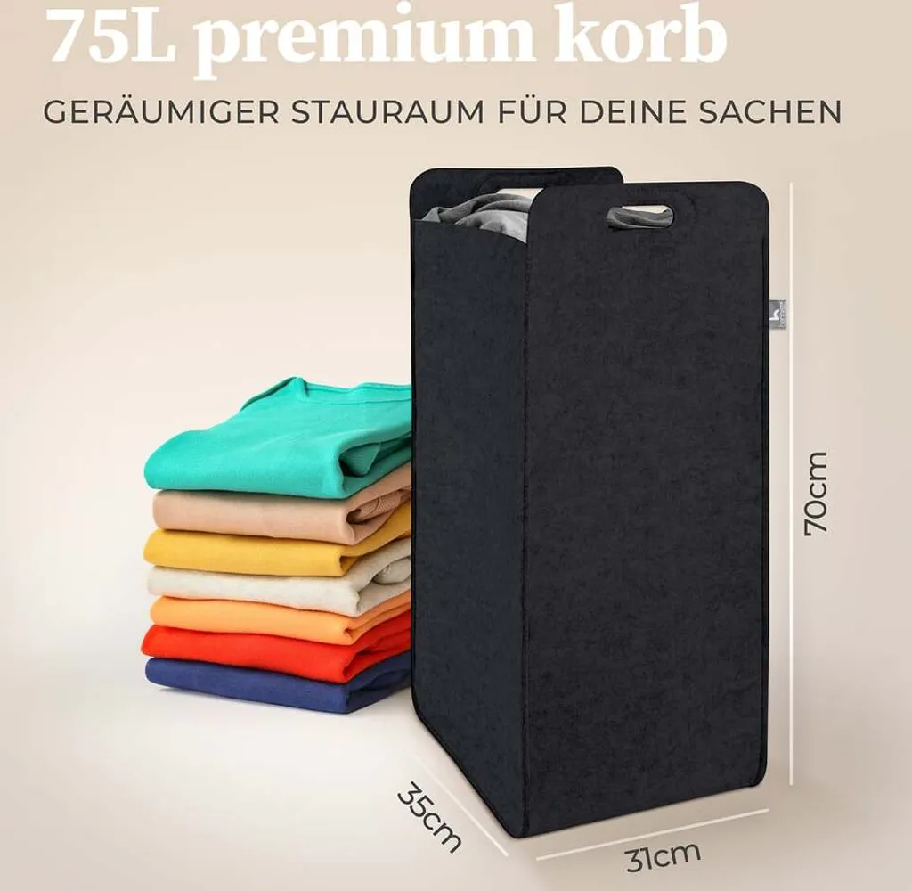 HENNEZ Katy Corbeille de Rangement en Feutre 80L Pliable avec Poignées - 4