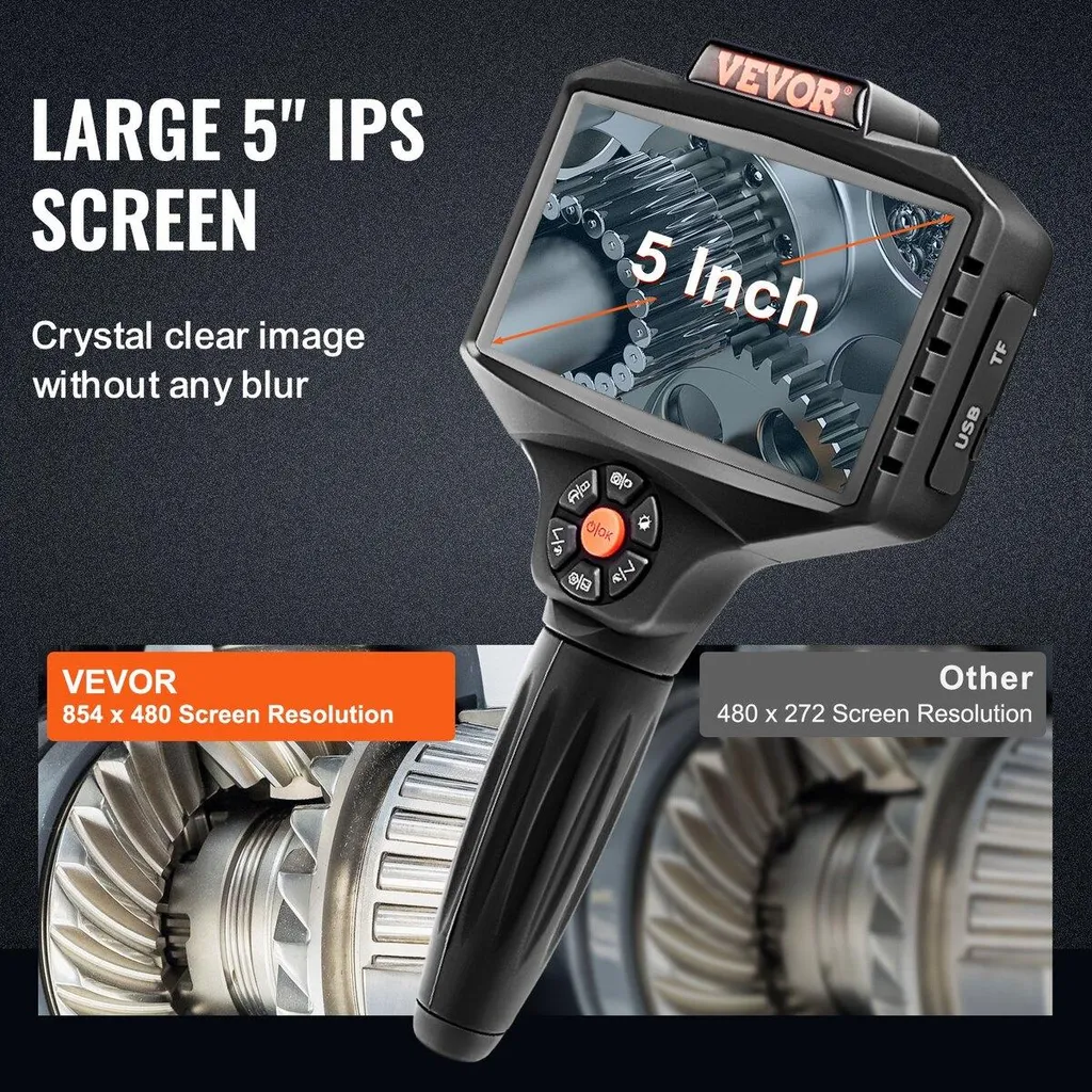 Endoscope Industriel Triple Objectif 5m avec Écran IPS 5 Pouces HD