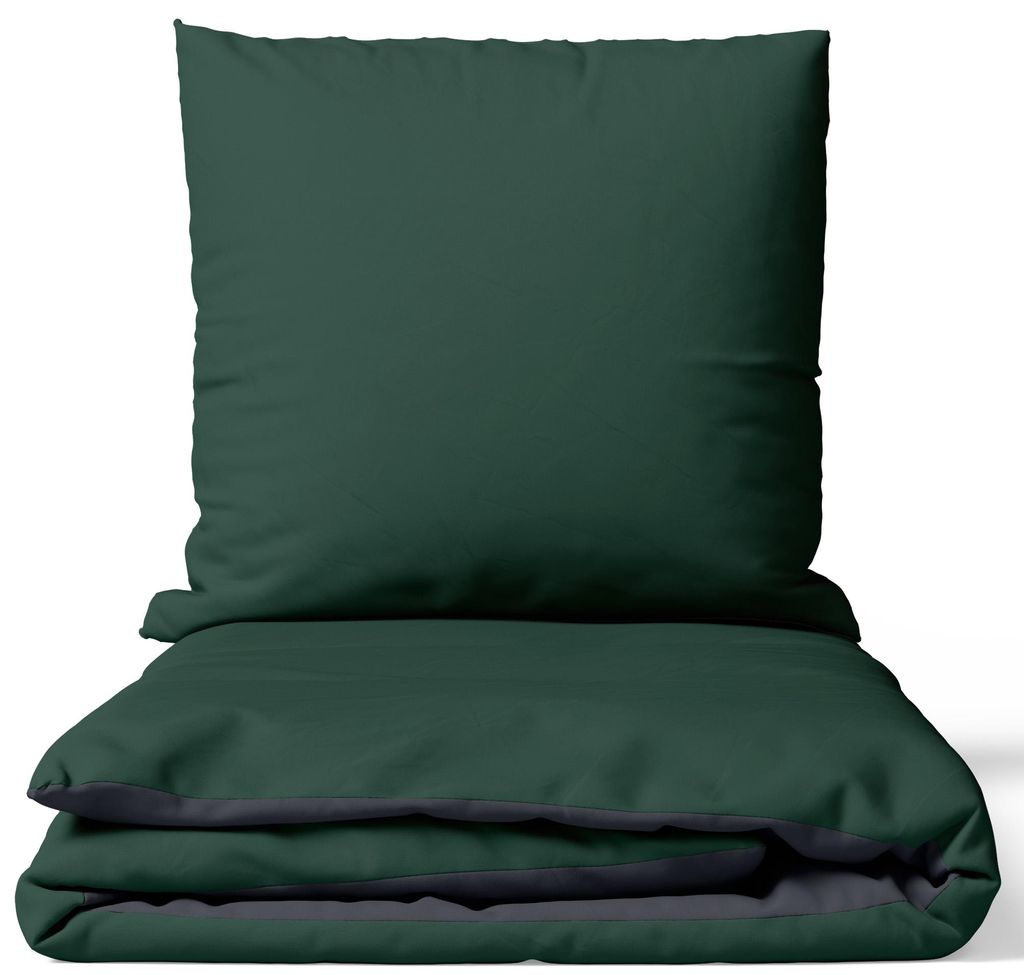 Baumwolle Bettwäsche Set 135x200 cm Feinbiber Dunkelgrün Produktbild 