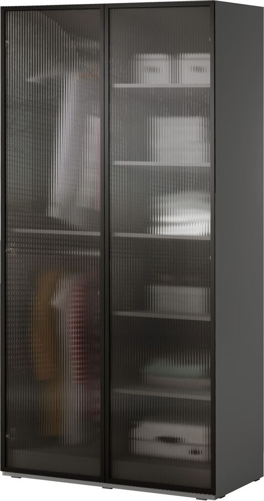 Drehtürenschrank mit Schubladen Falttürenschrank 2-türig Schrank mit Einlegeböden und Kleiderstange, Schlafzimmer - Schrank Minewra 100 - Grau ...