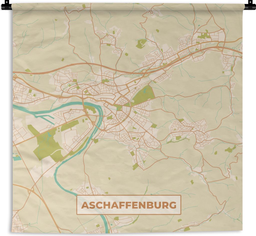 MuchoWow Wandteppich Wandbehang Karte - Jahrgang - Aschaffenburg - Karte 120x120 cm Tapisserie Dekoration Wandtuch - Modern - Baumwollgewebe