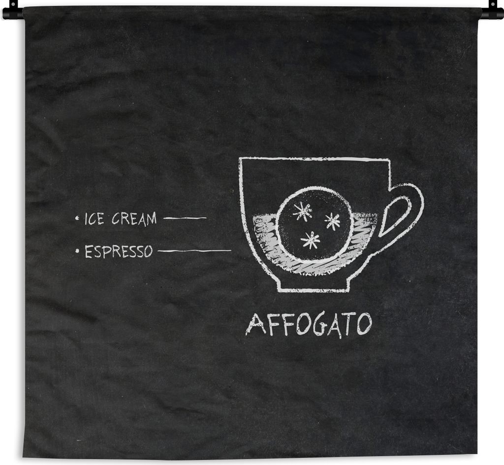MuchoWow Wandteppich Wandbehang Kaffee - Affogato - Zitate - Text - Retro 150x150 cm Tapisserie Dekoration Wandtuch - Wohnaccessoires - Modernes