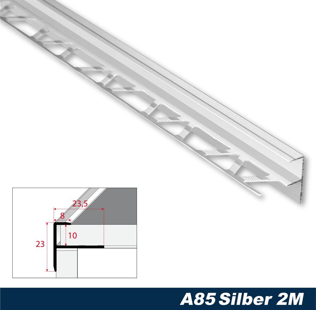 Effector Fliesenschiene aus eloxiertem Aluminium - Fliesenkanten Schutz - (F-Form Profil 2 Meter silber) Winkelschiene Abschlussleiste Bodenprofile...