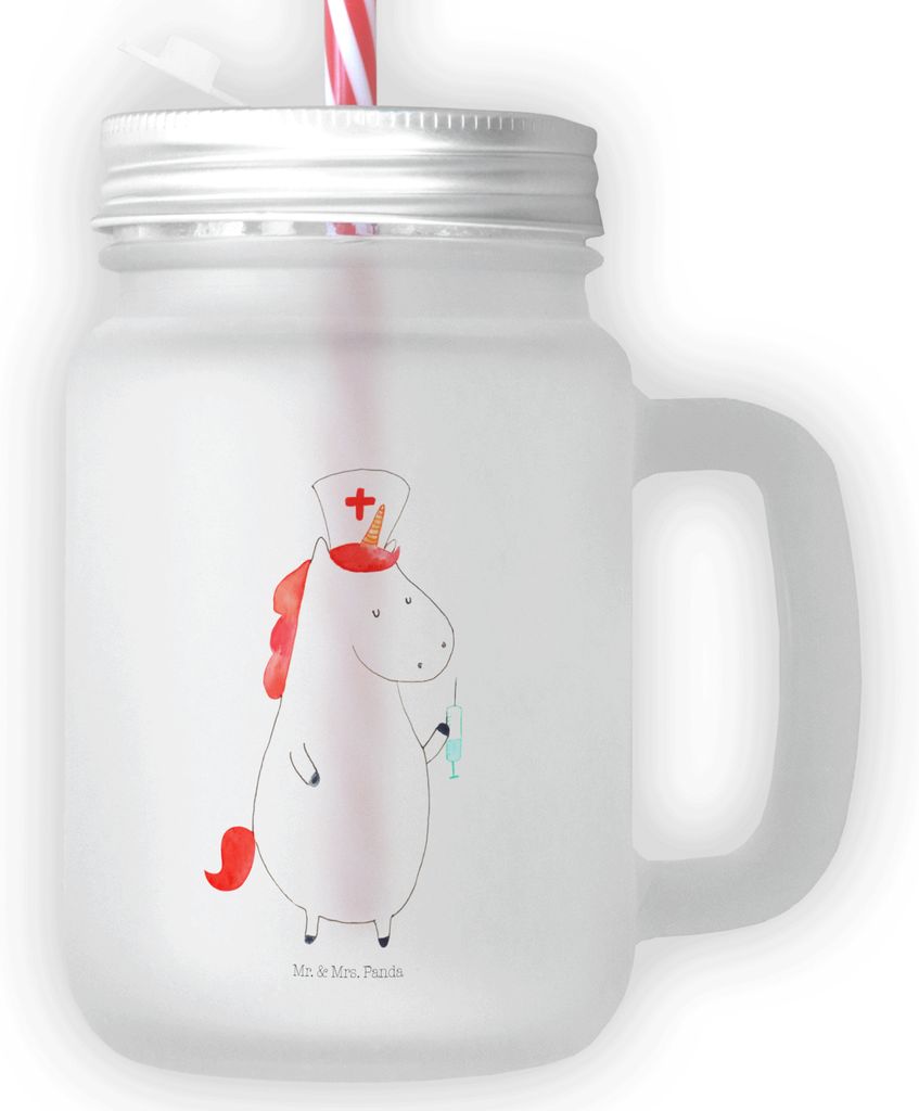 Mr. & Mrs. Panda Glas Einhorn Krankenschwester - Transparent - Geschenk, Mit Strohhalm, Krankenhaus, Krankenpflegerin, Ärztin, Deckel Und, Unicorn...