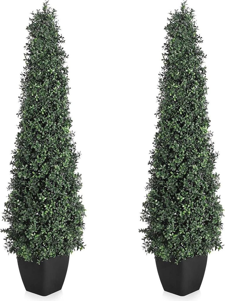 Künstliche Buchsbäume - Topiary Bonsai im Topf - 2er-Set - UV-beständig - Outdoor - Bodenmodell - PE-Kunststoff - Größe 3XL - Milchweiß