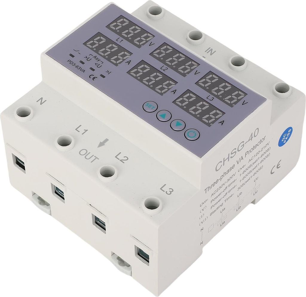 3-phasiger DIN-Schienen-Voltmeter-Amperemeter mit automatischem Überspannungs- und Überstromschutz AC230-300V