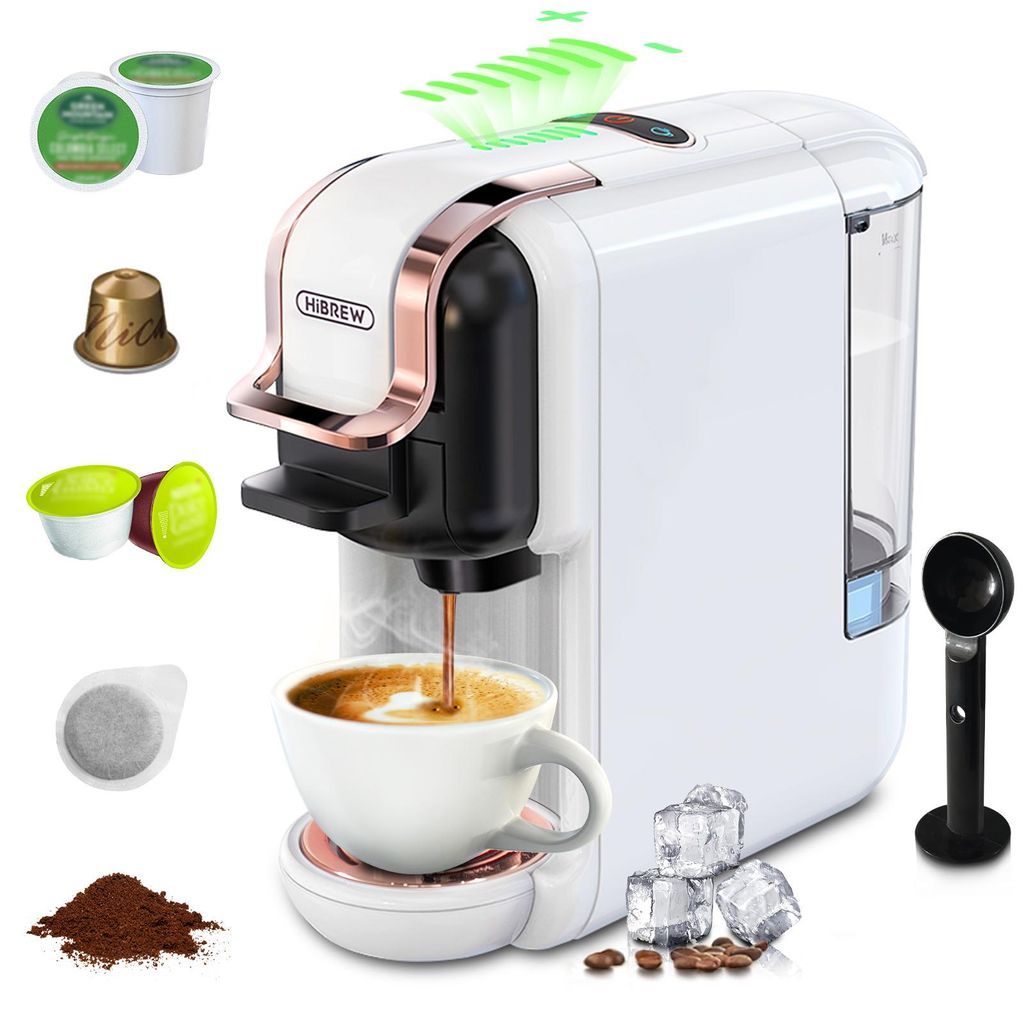 HiBREW 5-in-1-Elektrokaffeemaschine mit 7 w?hlbaren Wassermengen, 19 Bar, Kalt-/Hei?brš¹h-Mini-Kaffeemaschine mit abnehmbarem 600 ml/20,3 oz-Wass...