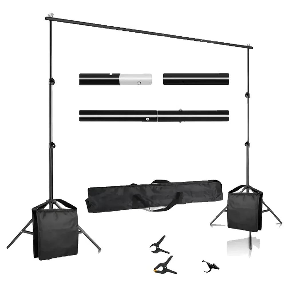 Support de fond photographie 2x3m avec système de soutien et sacs de sable