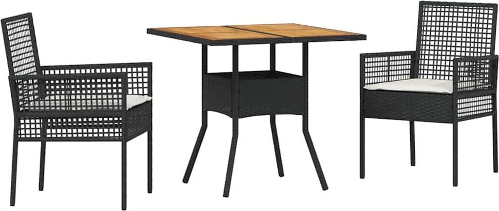 Garten Essgruppe 3 pcs Schwarz Poly-Rattan