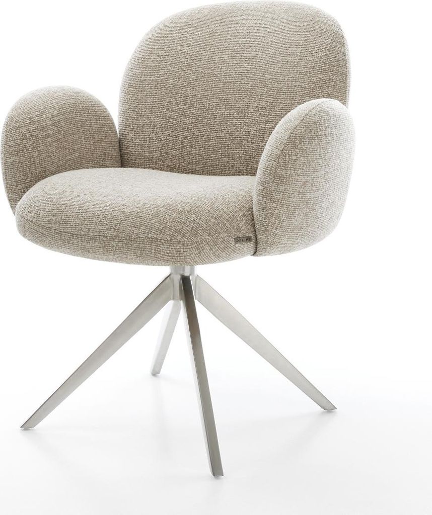 DELIFE Drehstuhl Nube-Flex mit Armlehnen Webstoff Soft Beige Kreuzgestell breit Edelstahl 360° drehbar Wippfunktion Taschenfederkern
