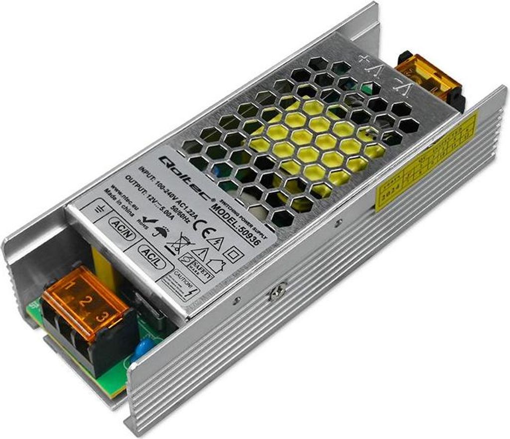 Qoltec LED-Schaltnetzteil IP20 | 60W | 12V | 5A | Schlank