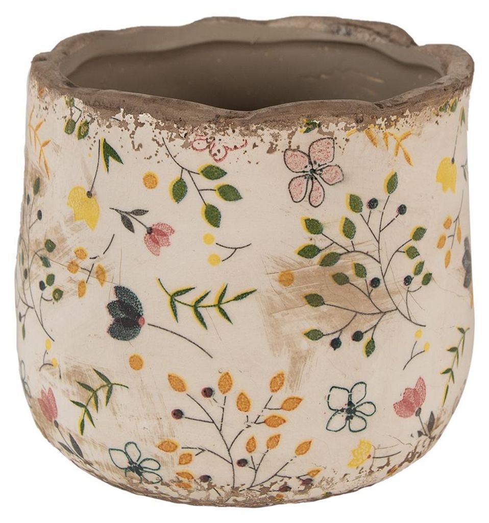 Clayre & Eef Květináč Ø 14x12 cm Béžový žlutý keramický Obrázek produktu 
