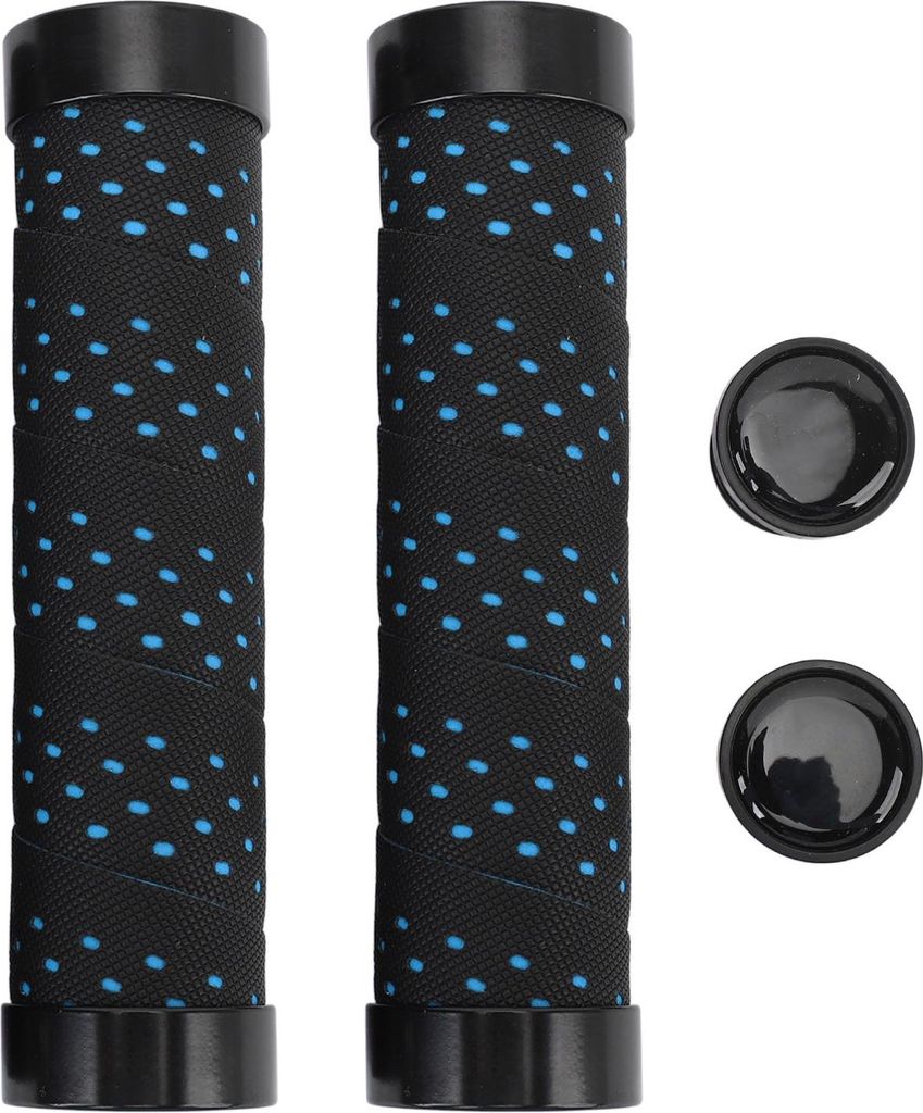 2er-Set Fahrrad-Lenkergriffe, rutschfest, doppelt verriegelnd, bequemer PolyurethanGriff, 22,2 mm, Schwarz mit blauer Basis