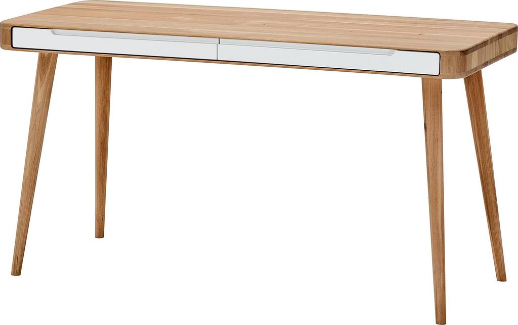 home24 Schreibtisch - Wildeiche Teilmassiv - Weiß / Wildeiche