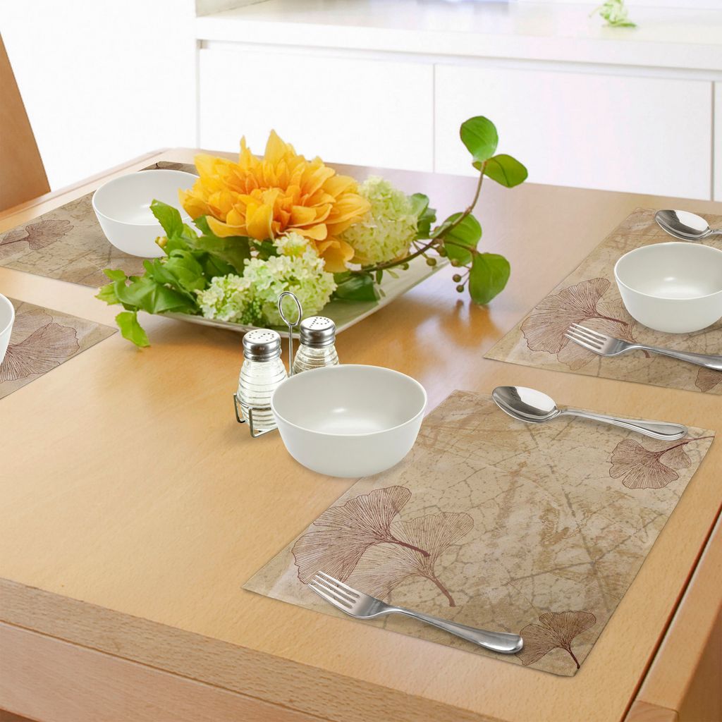 ABAKUHAUS Beige Platzmatten, Kleine große Ginkgo Blätter Muster dramatisch datiert fossilen Maidenhair Baum Natur, Tiscjdeco aus Farbfesten Stoff...