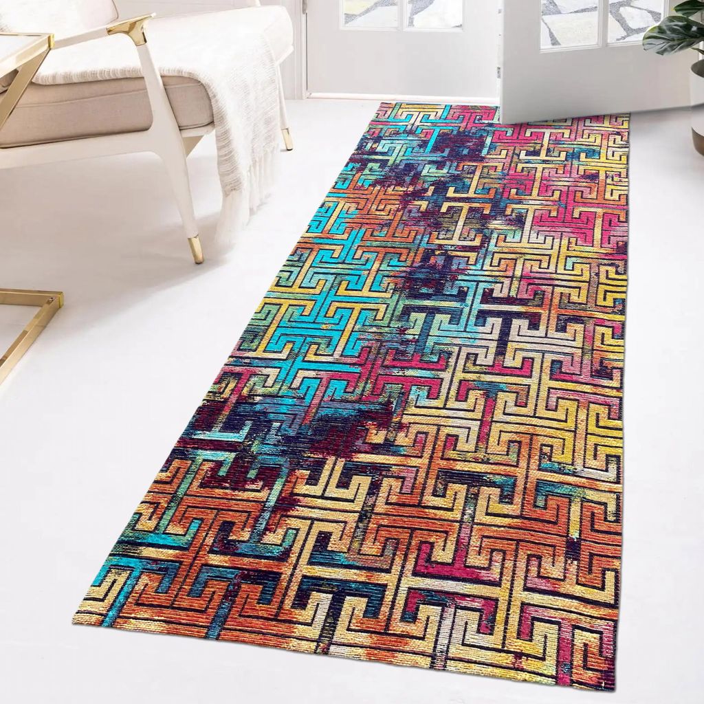 Wohnzimmer Teppich abstraktes Muster in bunt Größe - 80 x 150 cm
