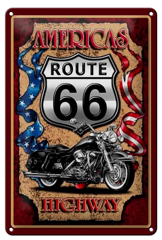 Blechschild Motorrad 20x30cm Americas Route 66 highway