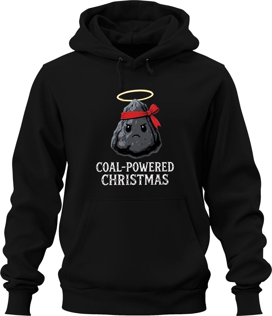 COAL POWERED CHRISTMAS lustig Kohle Weihnachten Geschenk Retro Uni Hoodie Kapuzenpullover, Schwarz, M