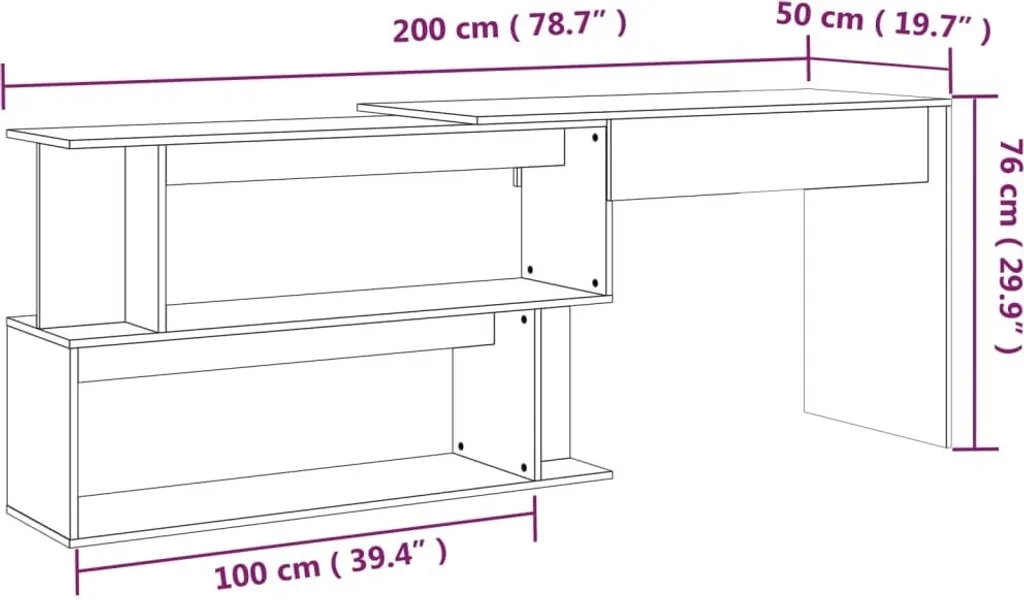 vidaXL Scrivania ad angolo in rovere affumicato 200x50x76 cm in legno - Scrivania ad angolo - Scrivania - Scrivania per ufficio - 9