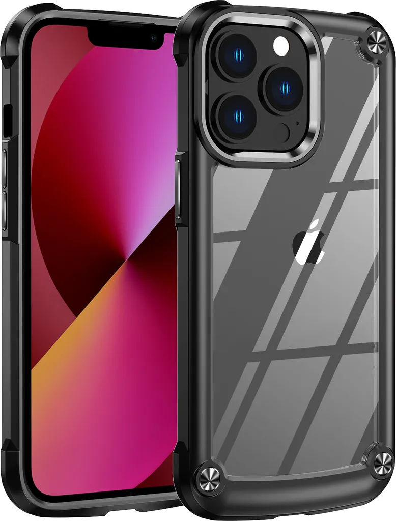 Custodia iPhone 13 Pro Trasparente Bumper Nero | Protezione Ibrida Antiurto