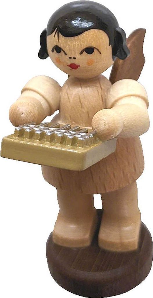 Engel stehend mit Kalimba - natur (6cm) von Kunstgewerbe Uhlig