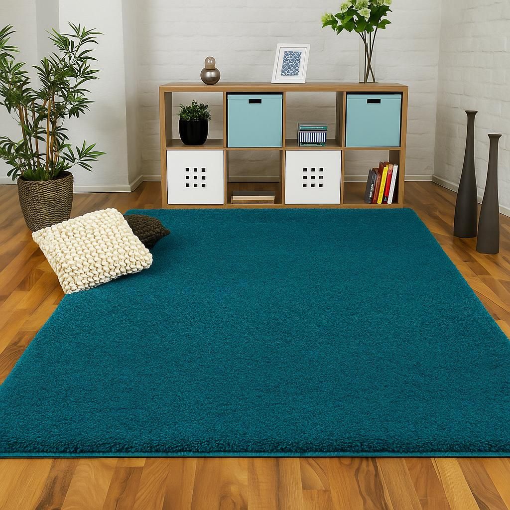 Luxus Hochflor Langflor Teppich Milano Petrol, Größe:100x300 cm