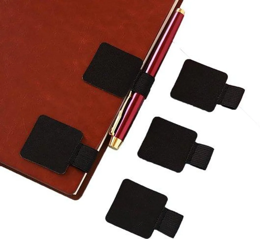 Porte-Stylo Élastique en Cuir PU Noir avec Adhésif Puissant - Lot de 5 PC