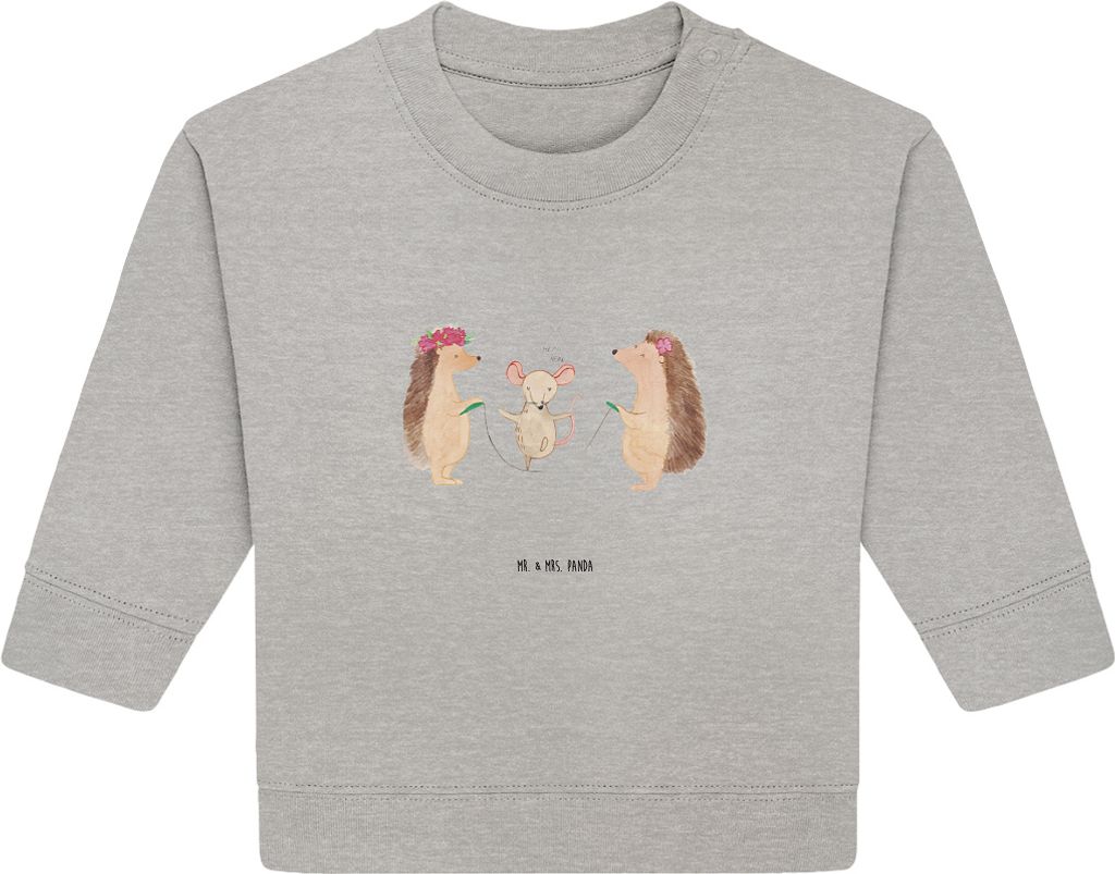 Mr. & Mrs. Panda Organic Baby Pullover Igel Seilhüpfen 12. - 18. Monat - Heather Grey - Geschenk, Bullover, Lustige Sprüche, Seilspringen, Maus, ...