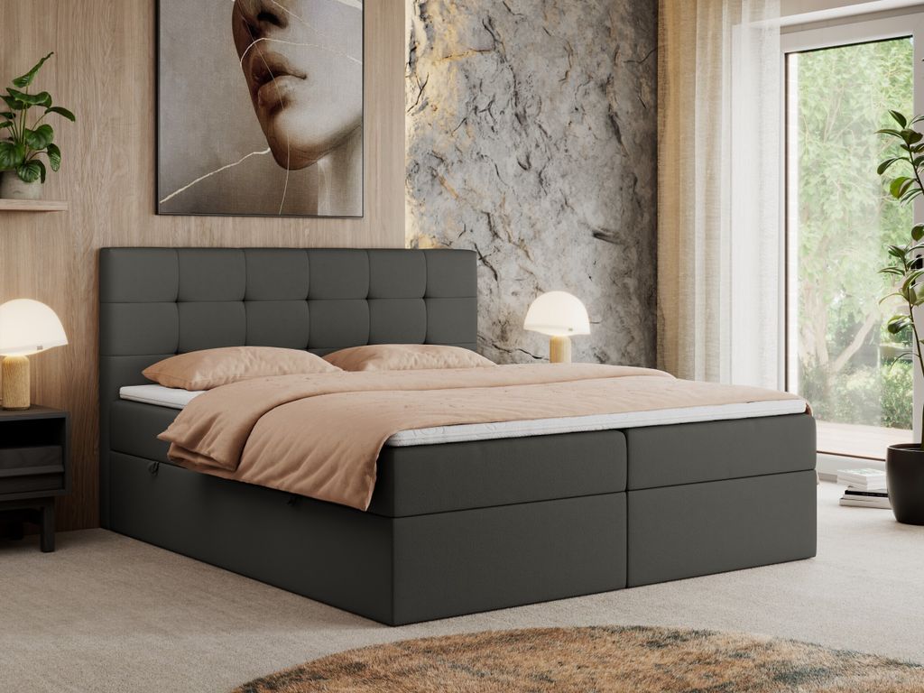 MKS MEBLE Boxspringbett 140x200 mit Bettkasten und Matratze H4, Polsterbett 140x200 mit Bettkasten, Bett 140x200 mit Stauraum und Topper - Centos -...