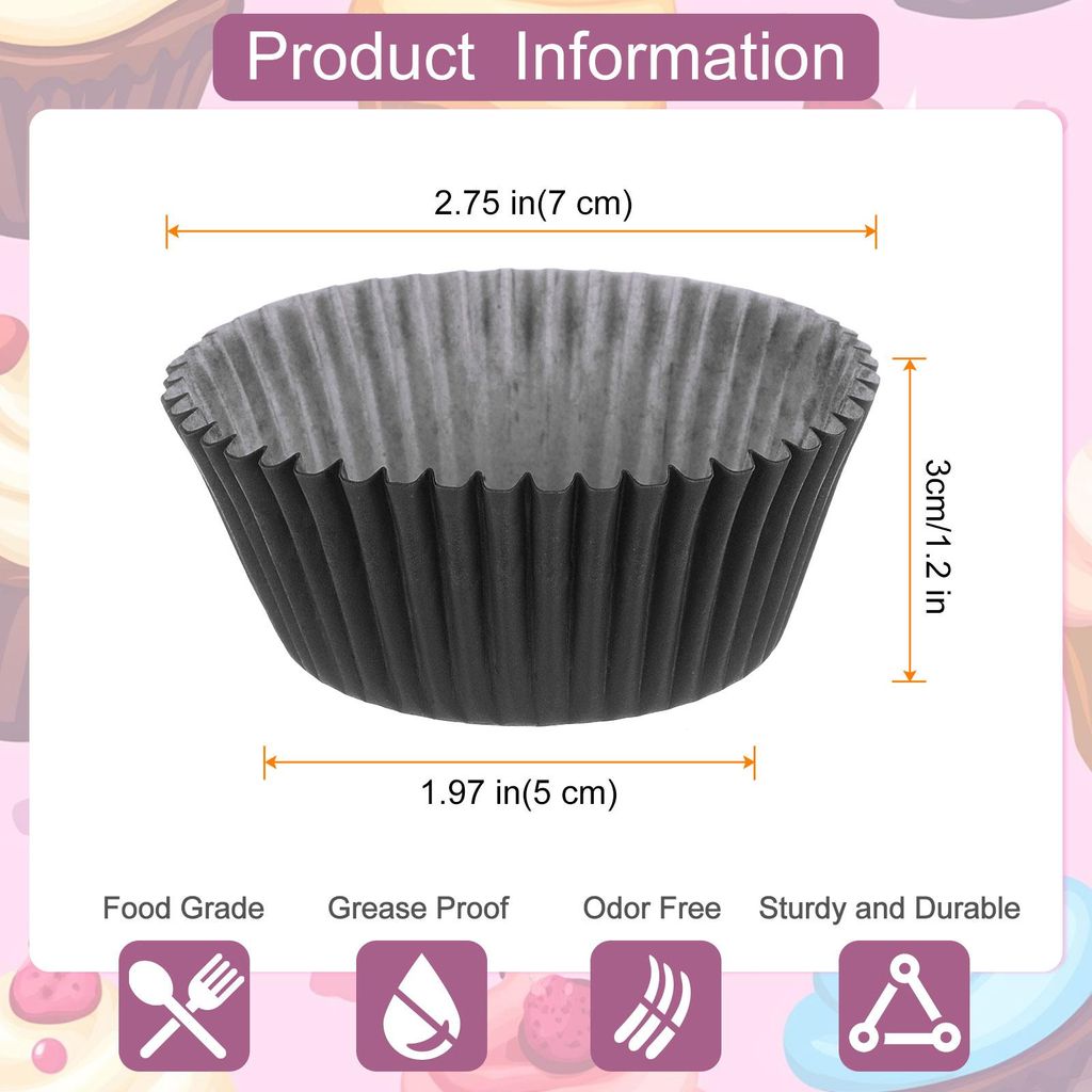 100 Count Cupcake Liners Black Cupcake Cups Standard Size Muffins Liners Papers Baking Cups Wrappers Greaseproof for Party Wedding Birthday
